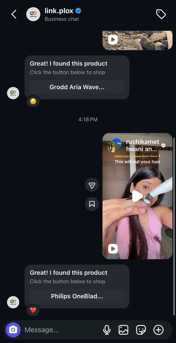 Link Plox Instagram DM example